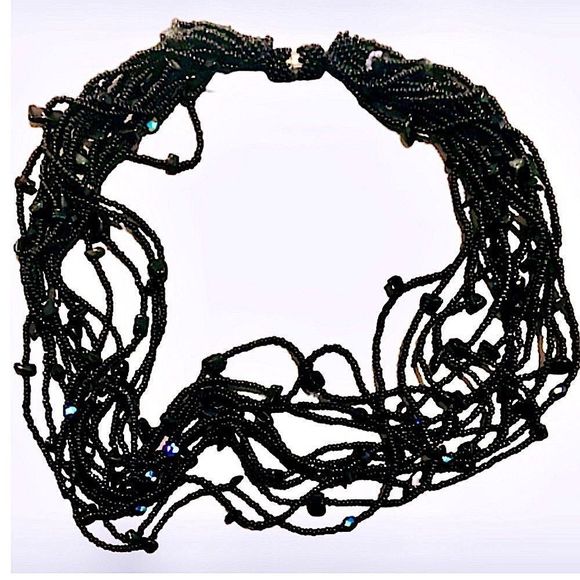 Vintage Black Onyx & Black Seed Bead Multi-Strand Necklace - Picture 13 of 15